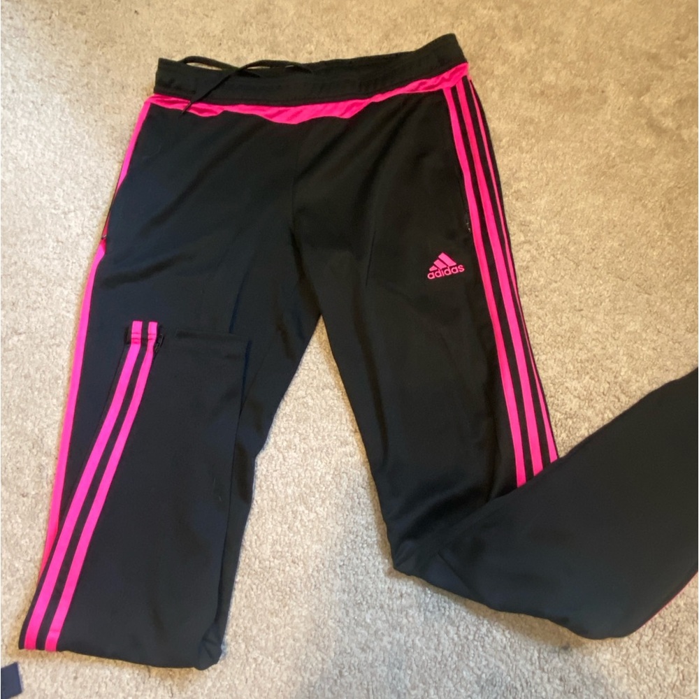 adidas Black Track Pants with Hot Pink Stripes